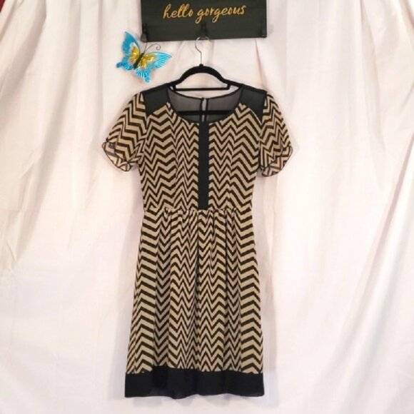 EnFocus Studios Women's Tan & Black  Midi Dress Size 4 - Picture 1 of 12
